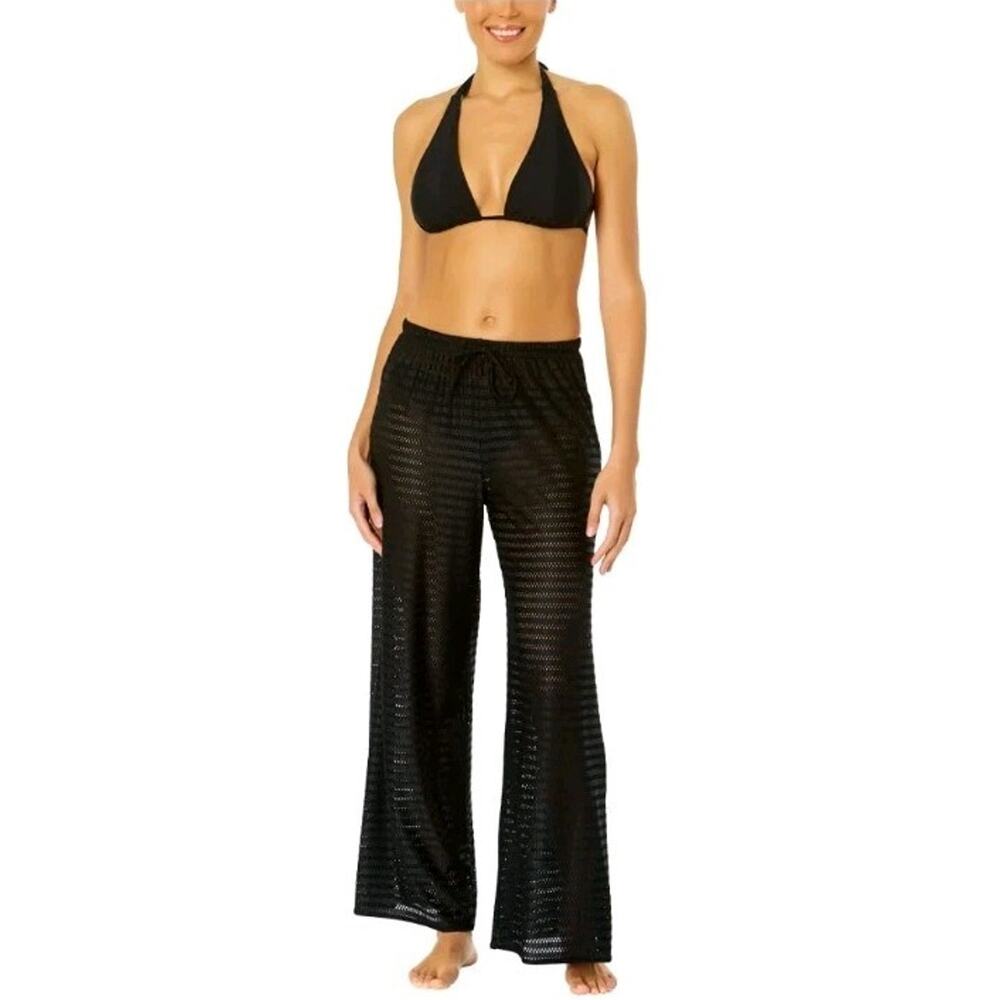 Hurley Sheer Mesh Cover Up Pants Black Wide Leg Resort Beach Size M Swim